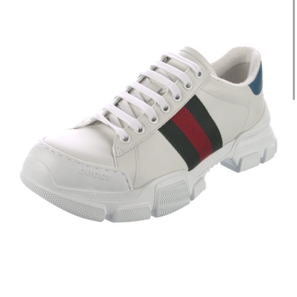 Gucci White and Green Sneakers with Signature Stripe
